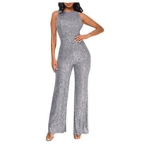 ZQGJB Women's Sexy Elegant Sparkly Rhinestone Bodycon Jumpsuits Party Club Night Outfit Rompers Hot Drilling Clubwear Trendy Crewneck One Piece Long Pant Suit Gray L