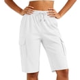 thumbnail image 6 of Besolor Womens Running Shorts High Waist Elastic Drawstring Lightweight Quick Dry Casual Athletic Workout Knee Length Shorts with Pocket, 6 of 7