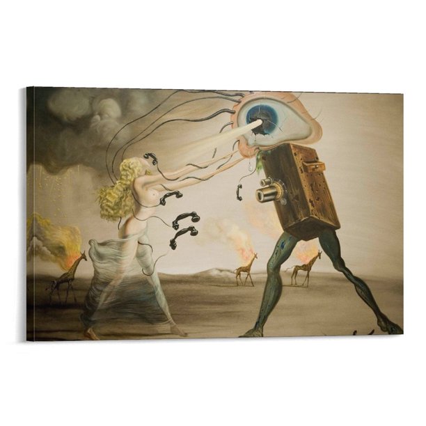 Póster de Salvador Dalí con jirafas y teléfonos en llamas, obra de arte, impresión de imagen, póster, arte de pared, pintura, lienzo, regalo, decoración para el hogar, carteles decorativos de 20 x 30