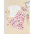 thumbnail image 6 of Raccmtaty Kids Girls 4th of July Outfits Letter Print Short Sleeve T-Shirt and Flare Pants Headbands Set 3 Piece Clothes, 6 of 8