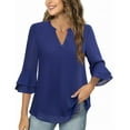 thumbnail image 4 of Seductiva Women's Soft Knit Long Sleeve Tee Women's Fashion Casual Seven Point Flared Sleeve Double Chiffon Womenaist Solid Color V Neck Top Loose Fit Lightweight Tunic Shirts Womens Tops, 4 of 7