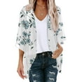 thumbnail image 2 of DDAPJ pyju Summer Lightweight Cardigan for Women 3/4 Sleeve Shrug Kimono Beach Cover Ups Boho Floral Loose Chiffon Swimsuit Coverup White XXL, 2 of 4