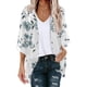 thumbnail image 1 of ICHUANYI Clearance Women's Summer Floral Print Puff Sleeve Cardigan Loose Cover Up Casual Blouse Summer Trendy Tops(White, S) ICHUANYI WER2023081010223, 1 of 4