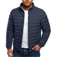 thumbnail image 2 of Men's Winter Large Size Cotton-padded Jacket with Hooded Slim Fit Lightweight Design for Cold Weather Outings, Daily Casual Wear, and Holiday Season Activities,Navy,L, 2 of 5