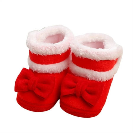 

Pudcoco Baby Bowknot Boots Anti-Slip Sole Winter Warm Slippers Infant Fur Lined Booties