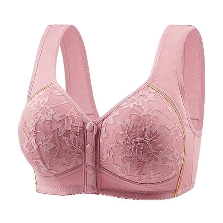 Fadeal T Shirt Bra New Front Buckle Large Size Middle and Elderly Printing Vest Type Wide Straps Underwear Ladies without Ring Big Size Bra Front Closure Sports Bra Pink 46