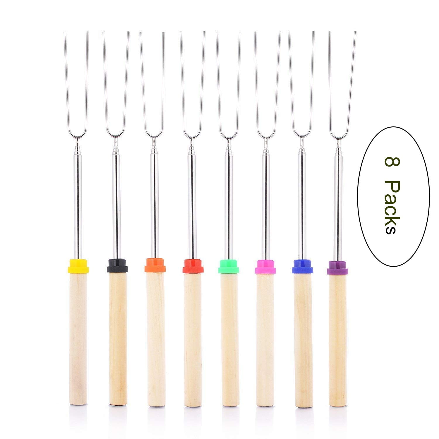 8 Pcs Telescopic BBQ Fork Marshmallow Roasting Sticks Fire Pit Smores Skewers US
