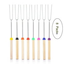 Marshmallow Roasting Sticks- Extendable Barbecue Forks-32-Inch Telescopic Sticks with Wooden Handle for Outdoor BBQ Grill and Campfire Pit 8 Pack