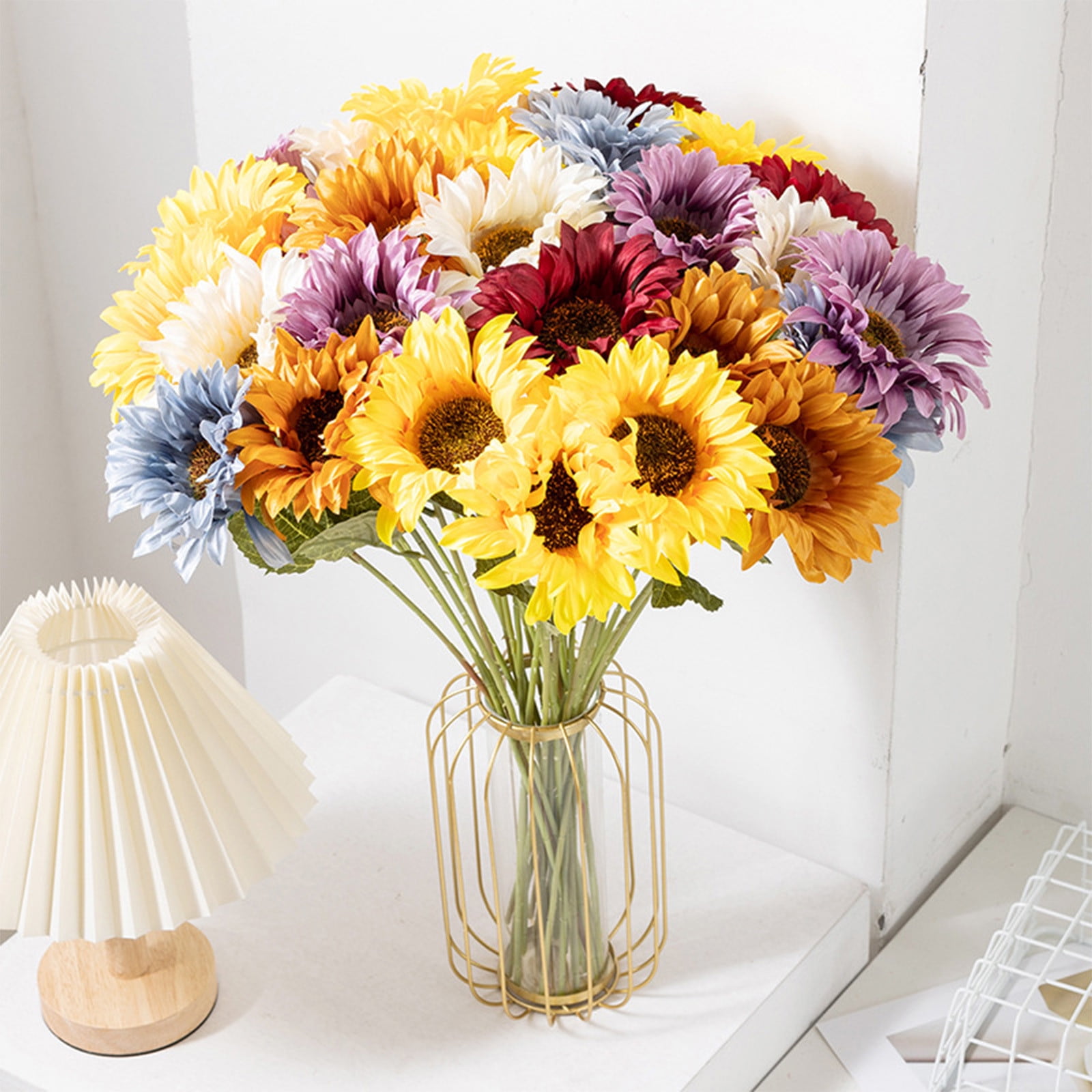 Artificial Sunflowers Bouquet 3 Stems | Colorful Silk Sunflower Arrangement for Home Decor Wedding Decorations Photography Props Party Centerpieces Fake Flowers