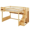 thumbnail image 4 of Euroco Wood Queen Size Loft Bed with Staircase and Wardrobe, Storage Bed with Cabinets and Shelves, Natural, 4 of 13