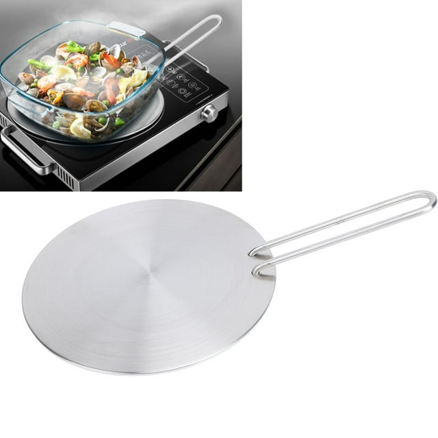 Plaque de Conduction Thermique pour Cuisinière à Gaz, Diffuseur de Chaleur Rond en Acier Inoxydable avec Poignée Détachable, Plaque de Diffusion de Chaleur pour Cuisinière à Gaz et Plaque de Cuisson en Verre