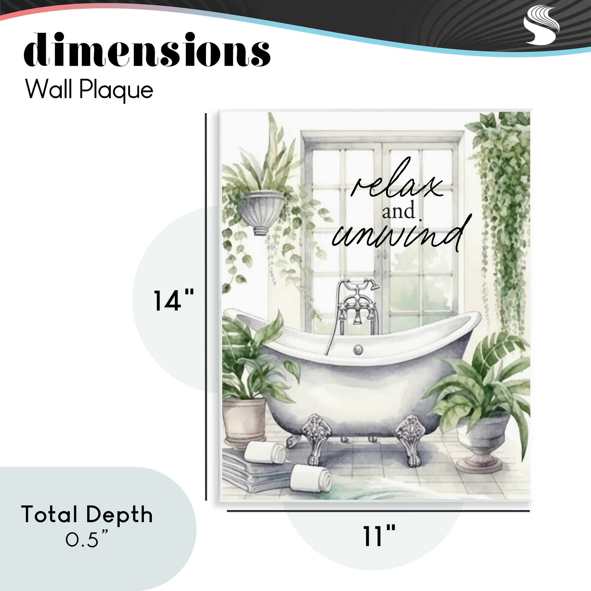 Relax Unwind Bath & Foliage Wall Plaque Art, design by Lettered and Lined