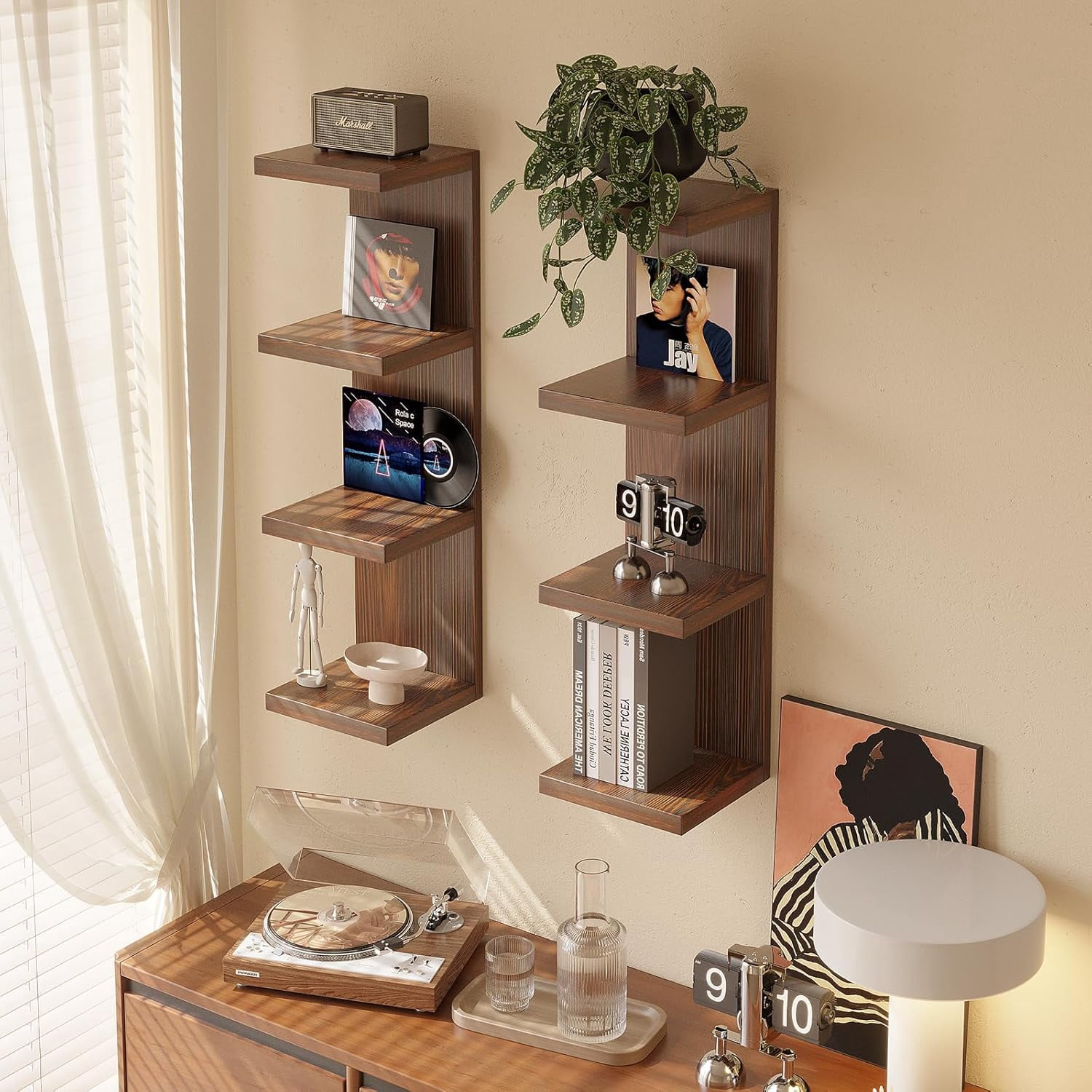 Lack Wall Shelf,Display Floating Shelf (Solid Wood, 4 Tier)
