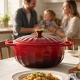 thumbnail image 5 of Ktaxon 5QT Enameled Cast Iron Dutch Oven with Upgraded Textured Handles, Petal-Shaped Design, Induction Compatible, Oven Safe to 500°F, Cherry Red, 5 of 12