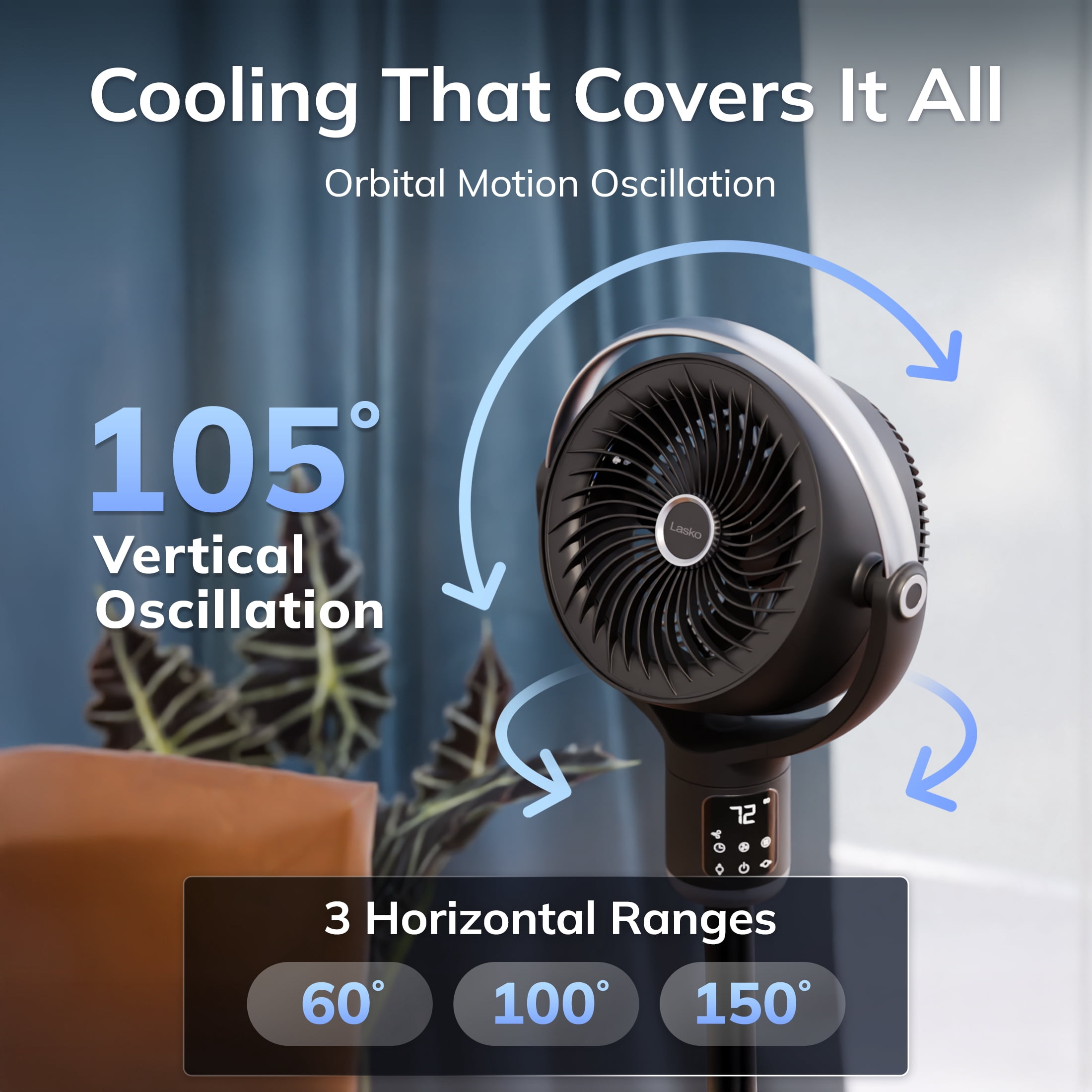 Lasko Whirlwind 7" Quiet Oscillating Pedestal Fan with Remote, DC Motor, 24 Speeds, Orbital Motion for Bedroom Cooling, Black, APDC302