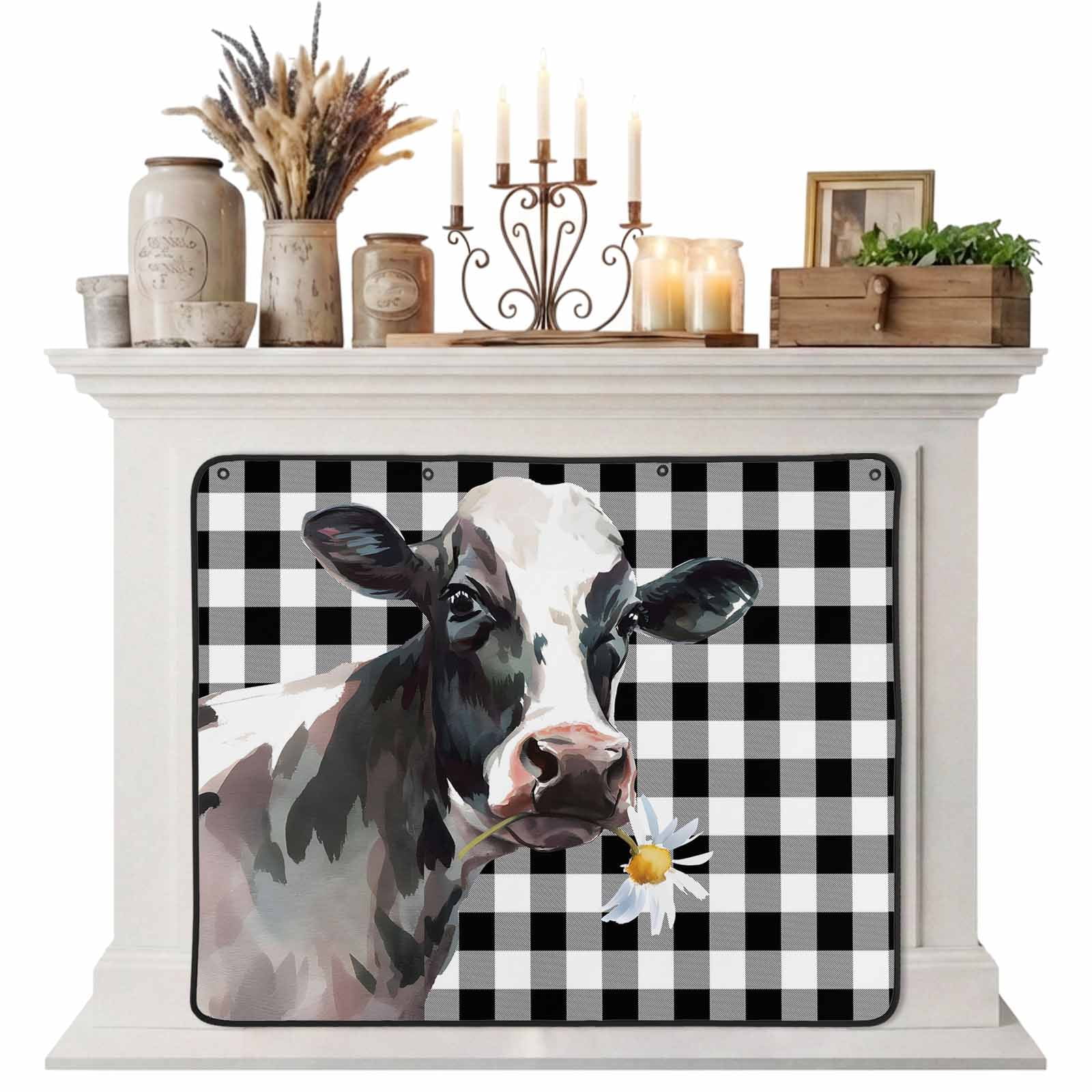 Magnetic Fireplace Cover Sunflower Cow Fireplace Screen Farm Animal Black Buffalo Pliad Insulation Fireplace Blocker Blanket Save Energy Fireplace Draft Stopper Covers for Living Room 39x32