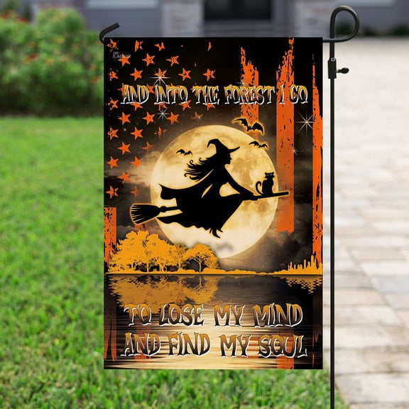 Flagwix Halloween Flag, Halloween Witch. And Into The Forest I Go Halloween Decoration, Fall Decor, Canvas Double-sided Printed 12x18 Garden Flag