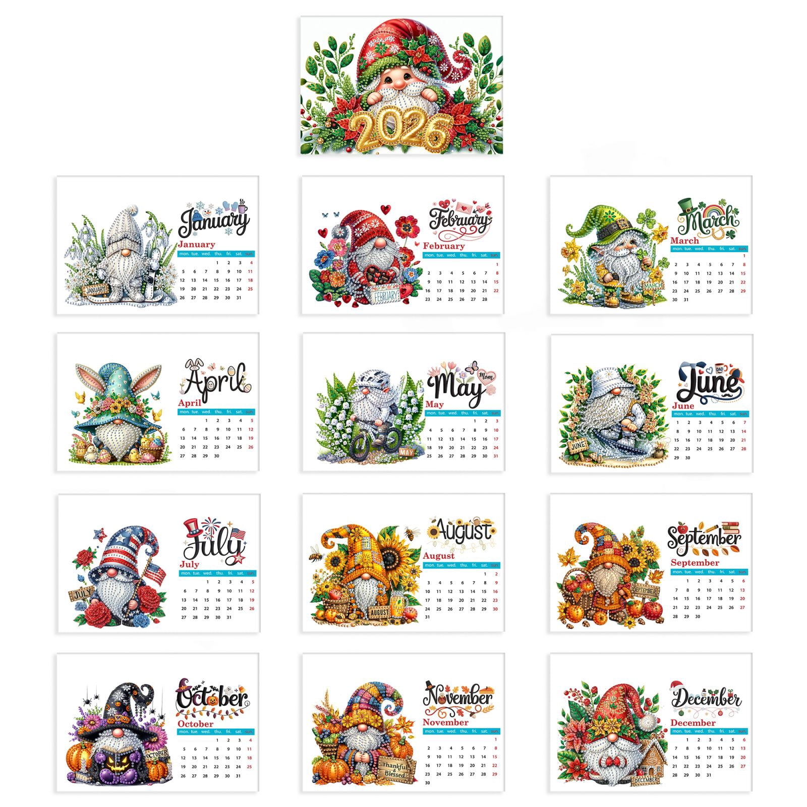 FLOPESN 2026 DIY Diamond Art Painting Desk Calendar,Thick Paper Monthly Flip Tabletop Calendars for Office Home Decor Planning-Goblin