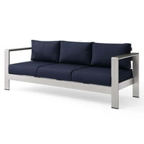 Lounge Sofa, Aluminum, Metal, Steel, Silver Blue Navy, Modern Contemporary Urban Design, Outdoor Patio Balcony Cafe Bistro Garden Furniture Hotel Hospitality
