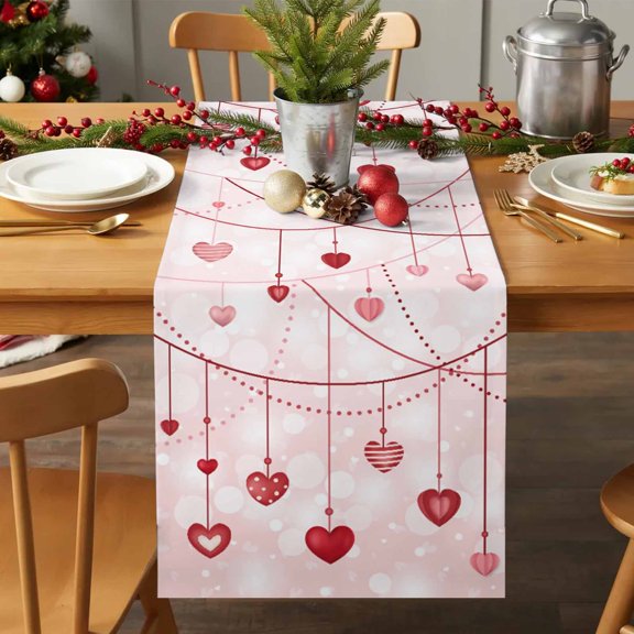 Table Runner 70 Inches Long - Valentine's Day Love Red Stripes Decorative Table Scarf, Romance Pink Gradient Dining Table Runners for Wedding Party Kitchen Dining Tables