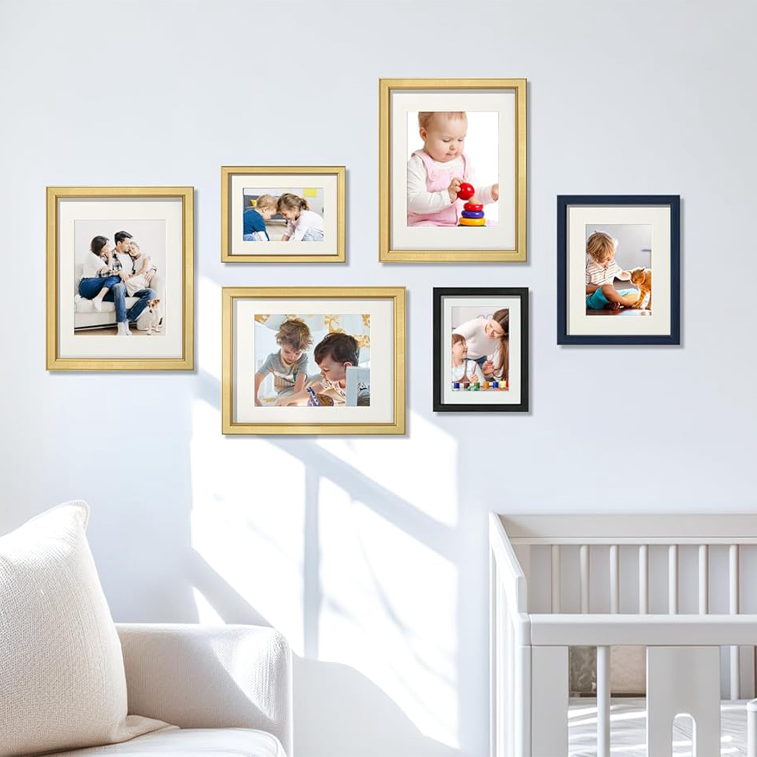 VIOLABBEY 11x14 Picture Frames Set of 4, Fits 8x10 Pictures with Ivory Mat or 11x14 without Mat, Vertical or Horizontal for Wall or Tabletop Display, Semi Tempered Glass, Light Gold