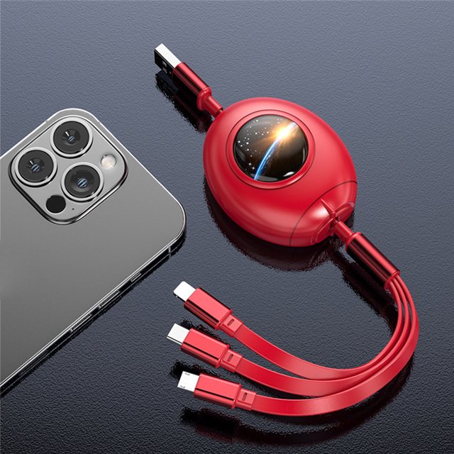 Five Gear Retráctil 3 en 1 Cable USB Línea de datos Cable de carga rápida portátil universal con conector de puerto tipo C / Micro USB / IOS Máx. 120 cm