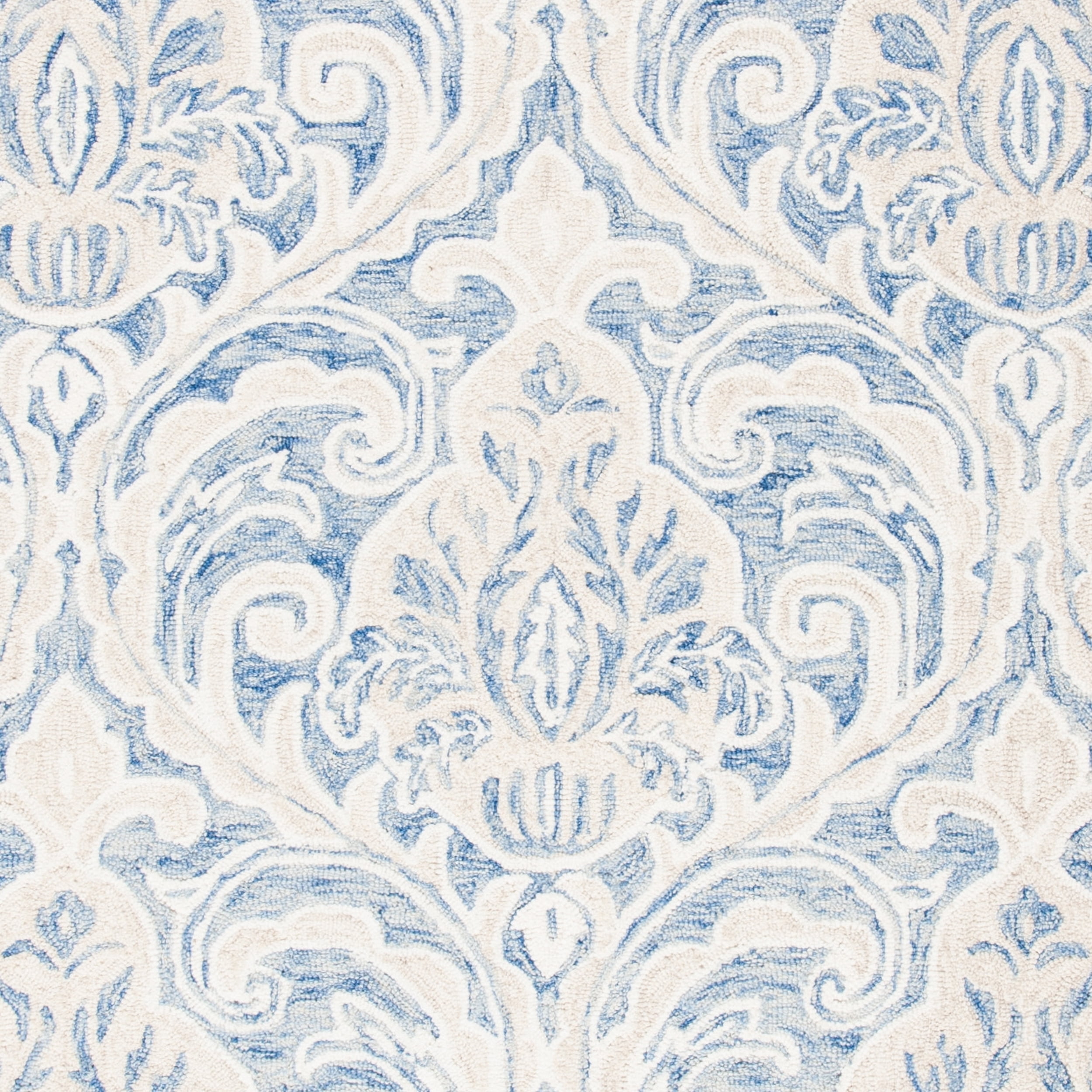 SAFAVIEH Micro-Loop Cornelius Floral Ogee Wool Area Rug, Blue/Ivory, 5' x 8'
