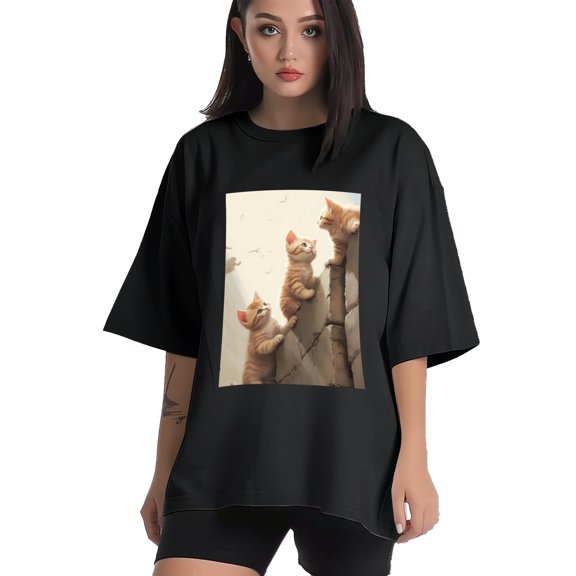 Plus Size Shirt for Women Black Tops for Women Short Sleeves Shirt for Women Cats T Shirt Crewneck Shirt for Women XS