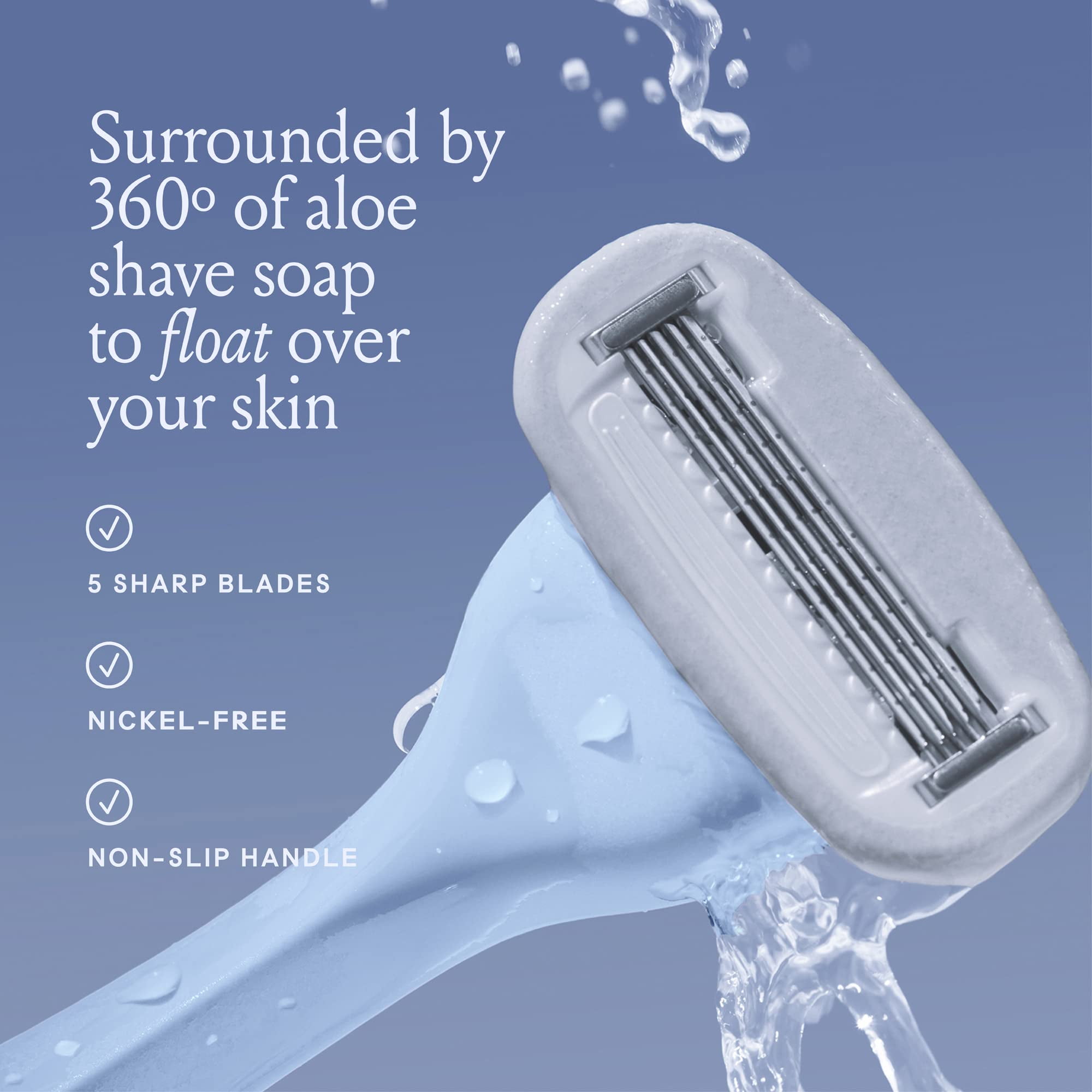 Billie Razors for Women Shave Kit  Womens Razor + 4 x 5-Blade Razor Refills + Magnetic Holder  Cool Blue