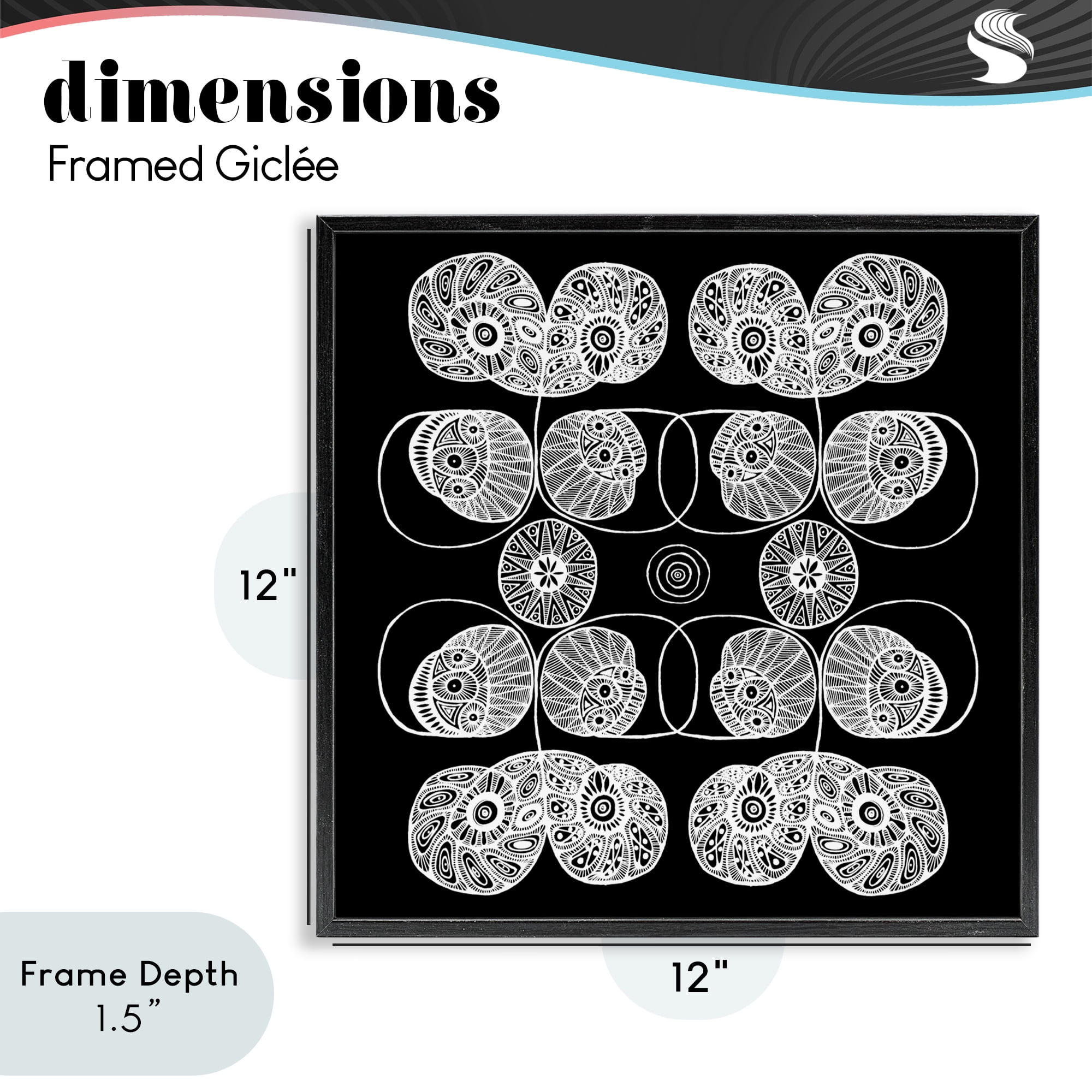 Stupell Industries Detailed Rounded Elementals Black Framed Giclee Art, design by El Perkin