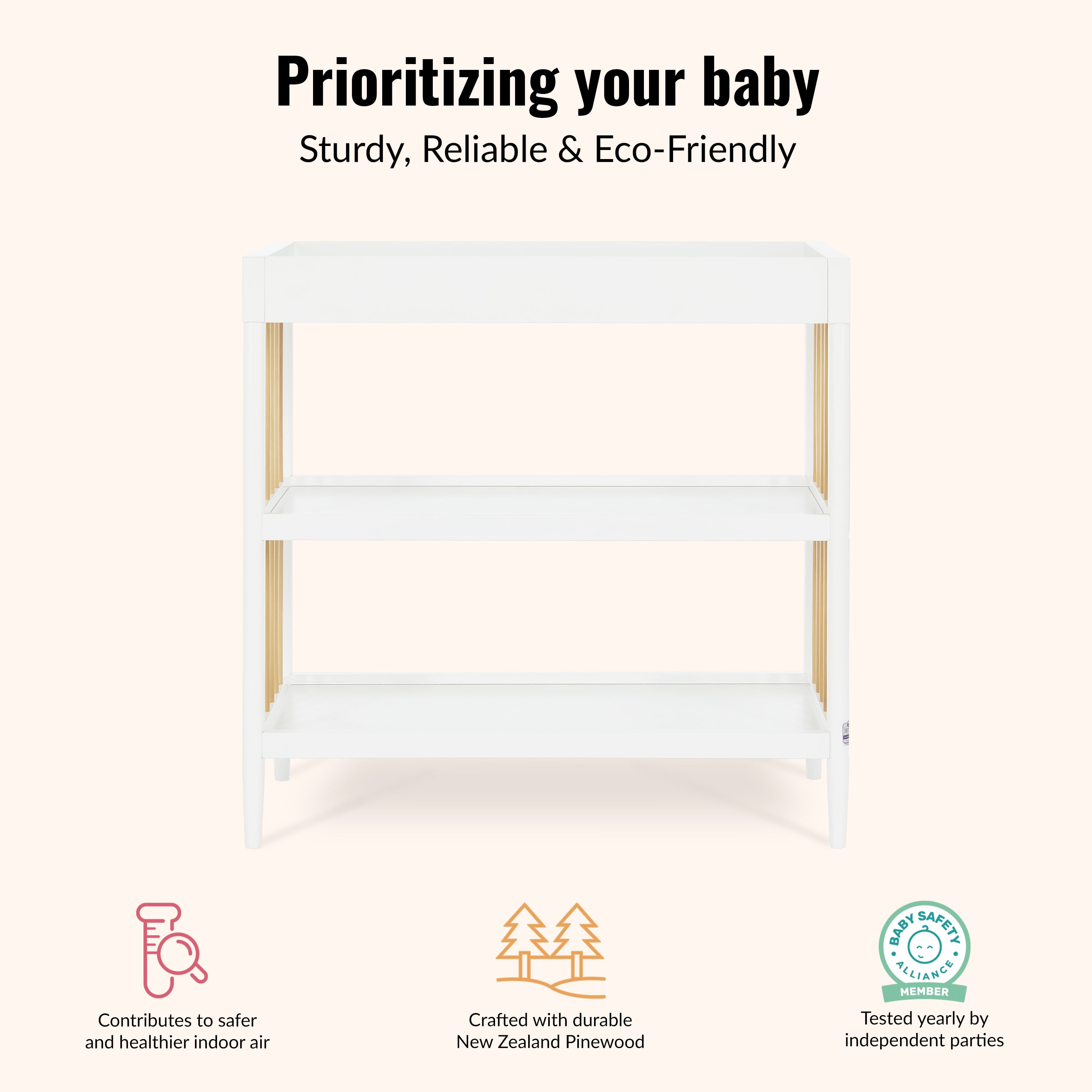 Dream On Me Sleepy Little Sloth Changing Table, Free Changing Pad Included, Natural And White