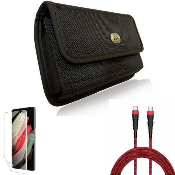 10ft PD Cable & Case Belt Clip & Matte Screen Protector for Samsung Galaxy S22 Plus (S22 ) - Combo Type-C to USB-C Charger Cord Power & Rugged Holster & TPU Film Anti-Glare