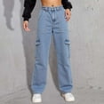 thumbnail image 2 of Bibifish Womens Jeans Dark Blue Elastic Waist Cargo Tapered Denim Pants Multi-Pocket Detail Relaxed Fit Casual Daily Wear Trendy Jeans, 2 of 5