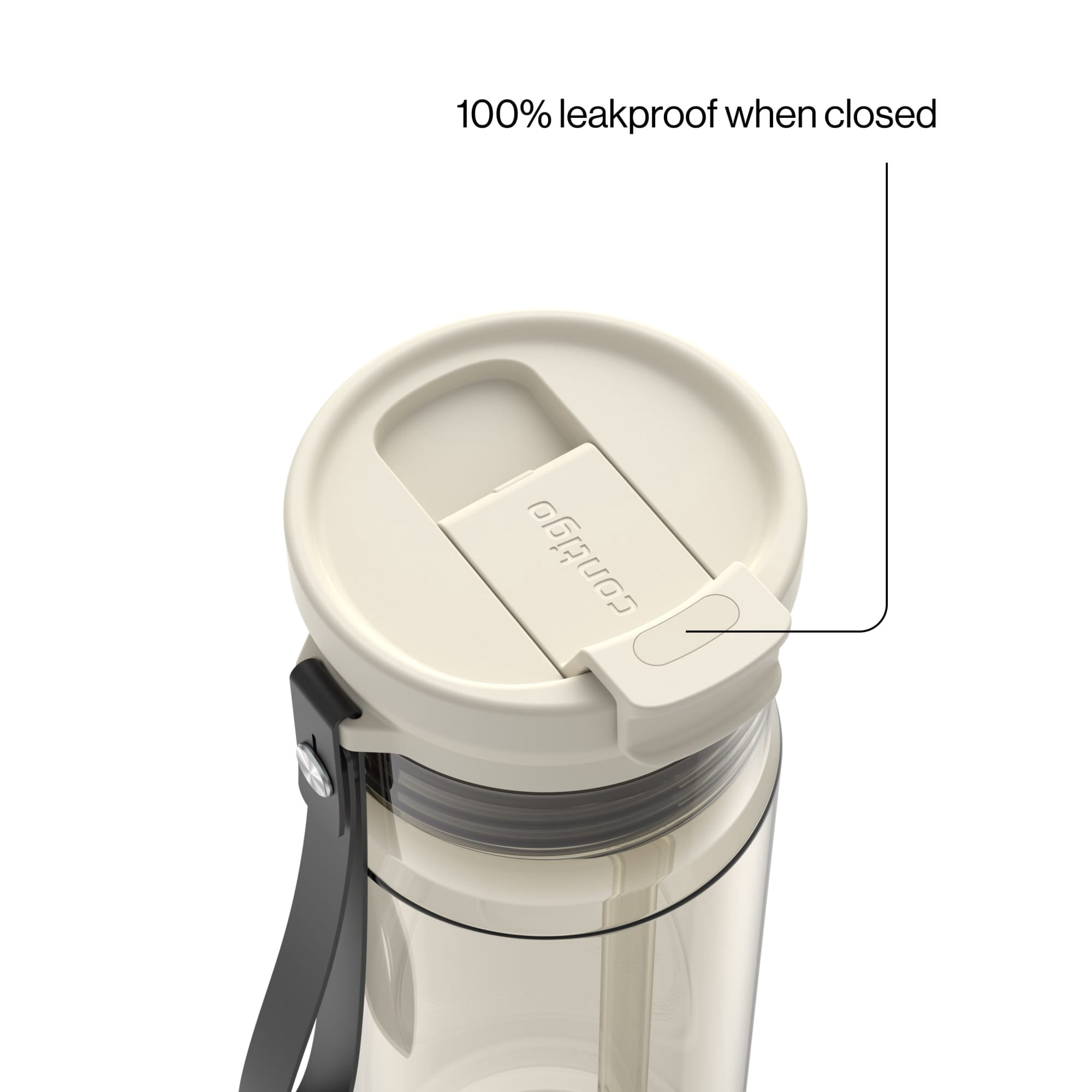 Contigo DualSip Leakproof Plastic Reusable Water Bottle with Carrying Strap, Cream/Clear, 24 oz
