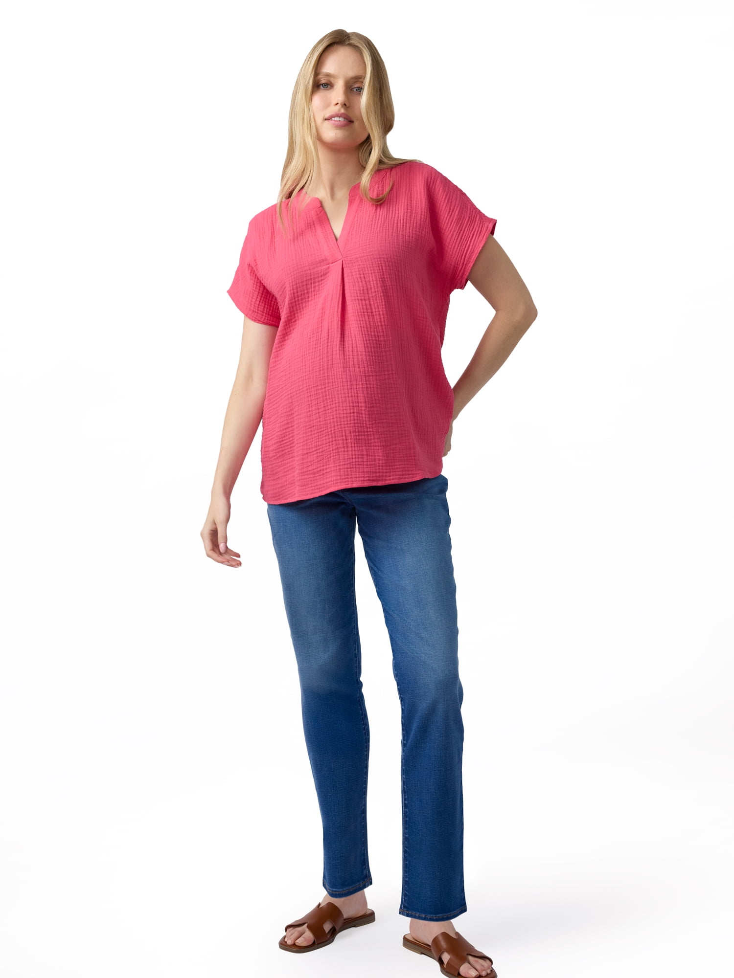 Ingrid & Isabel For Every Belly Women's Maternity Short Sleeve Gauze Top, Sizes S-XXL