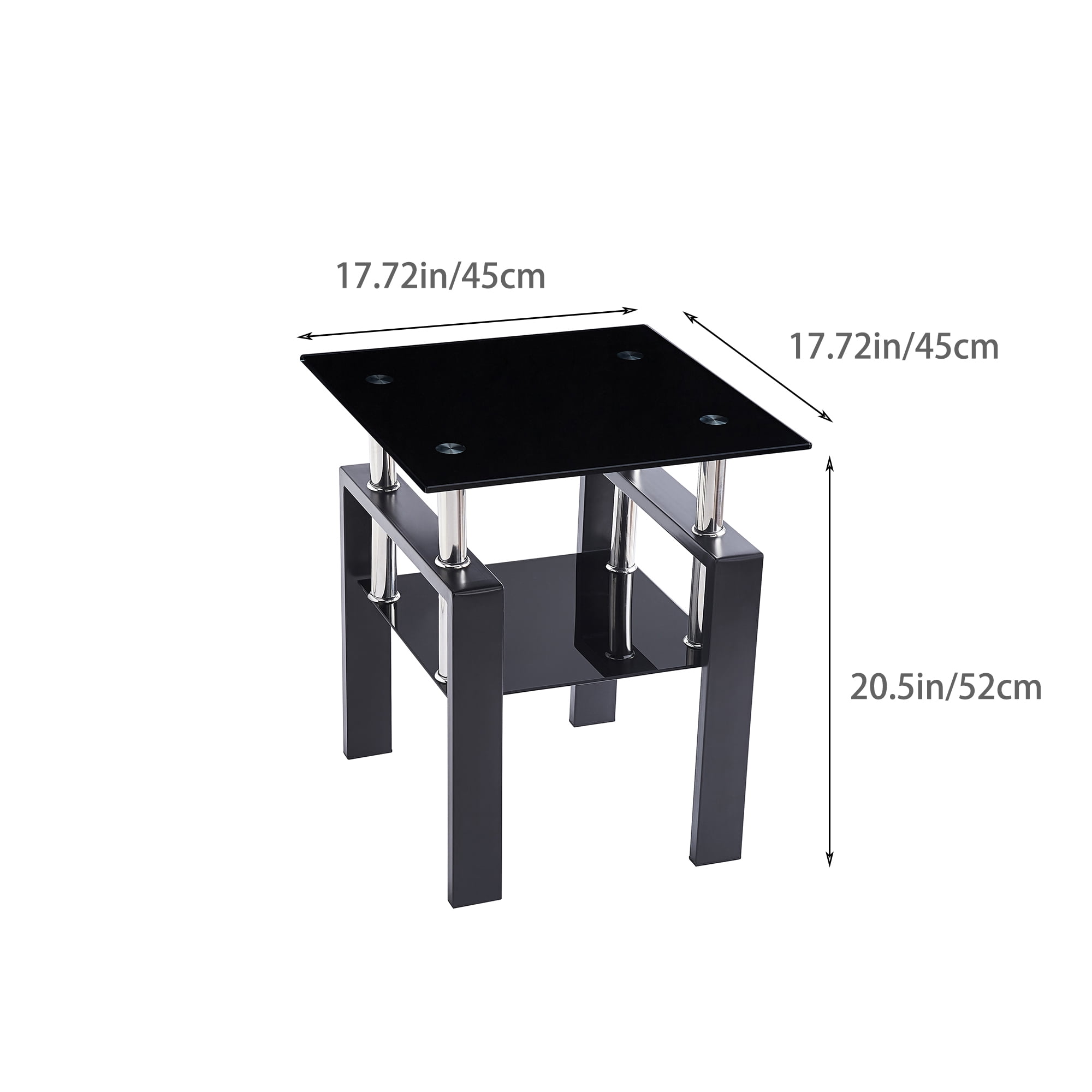 SMARTIK Set of 2 Square Glass End Table, Black  Modern Indoor Décor with Two Tiers and Tempered Glass