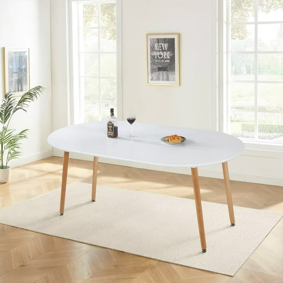 Lecut Oval Extendable Dining Room Table for 4-8 People, Extendable from 40" to 71", Modern Wooden Dining Table with MDF Tabletop and Metal Frame, Oval Kitchen Table for Home, Office,Oval White