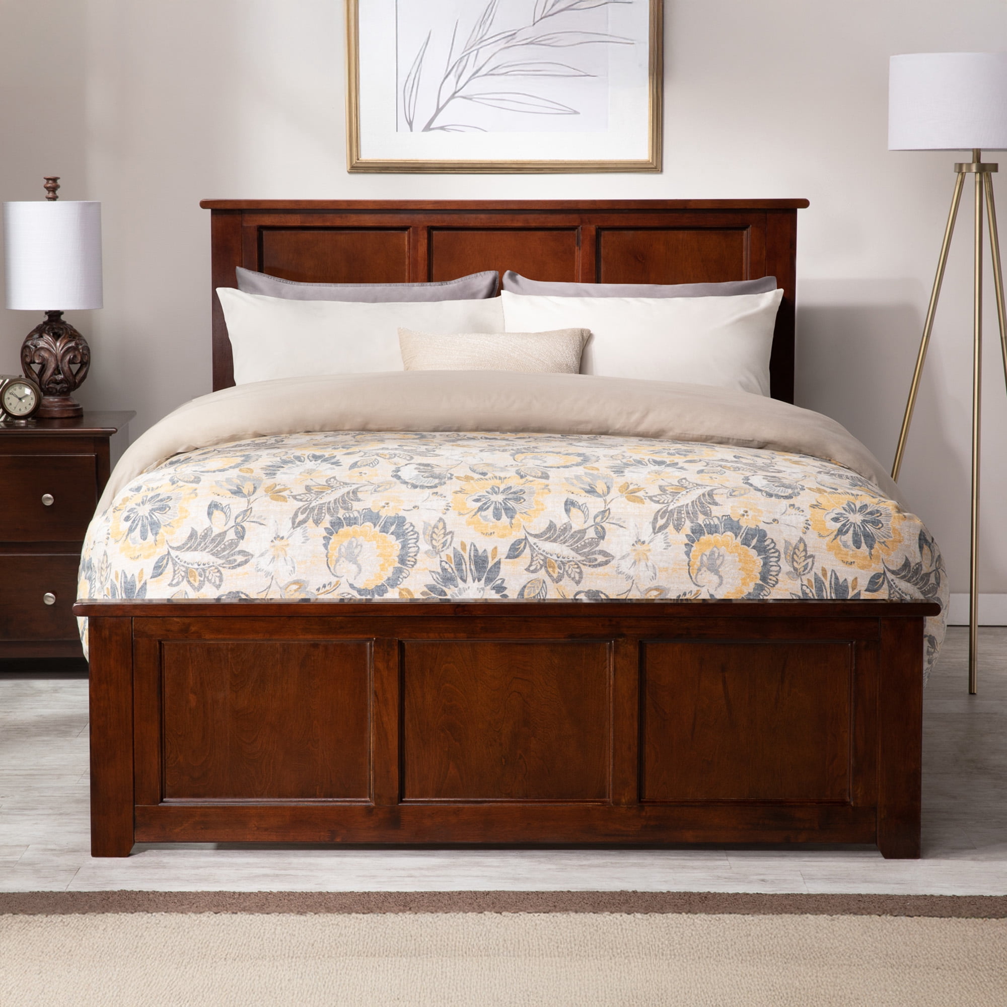 AFI Madison Full Wood Foundation Bed with Matching Headboard Footboard, Walnut