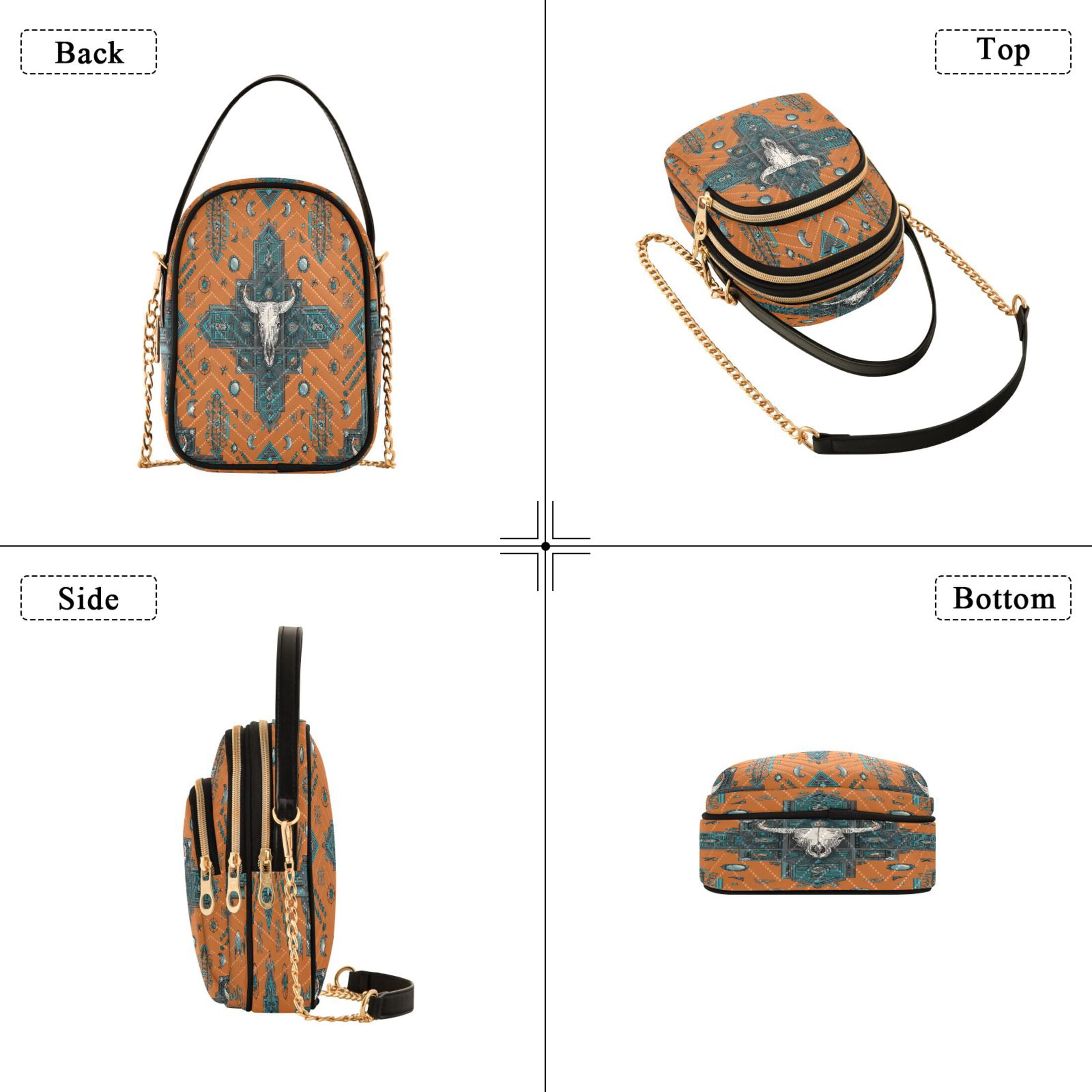 Quilted Women's Crossbody Bag Purses and Handbags with Detachable Leather Strap Western-style Cowhorn Skulls