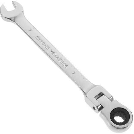 

7mm Dual Heads Ratchet 180 Degree Flexible Pivoting Head Adjustable Combination Dicephalous Wrench Spanner (Silver)