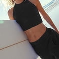 thumbnail image 3 of Chaleco Conjunto de pantalones de 2 piezas para mujer, traje informal de vacaciones con cuello redondo y corte entallado, expuesto al ombligo Ygjytge Negro T M para Mujer, 3 of 9