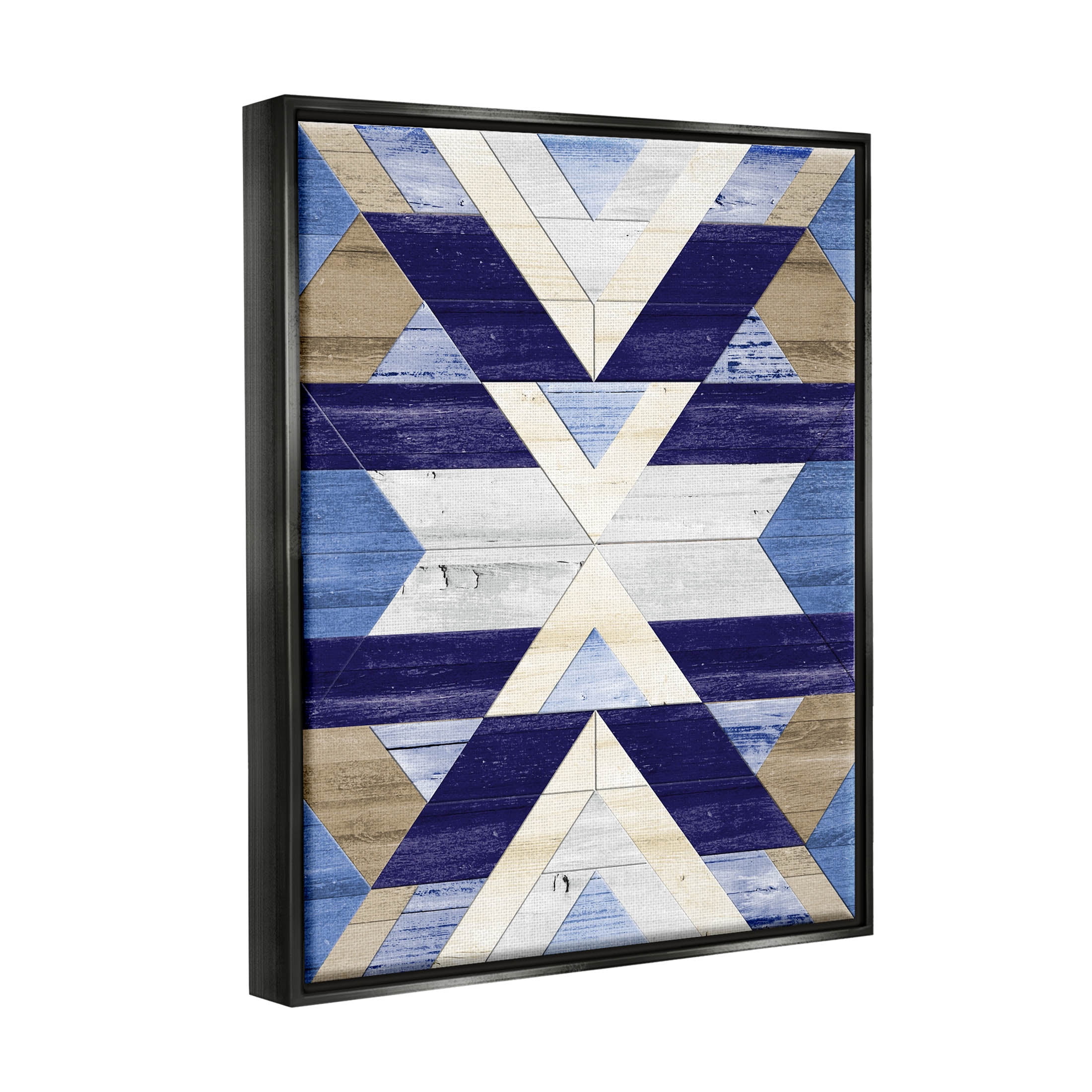 Blue Rustic Aztec Pattern Abstract Graphic Art Jet Black Framed Art Print Wall Art