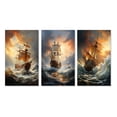 thumbnail image 2 of Designart "Majestic White Sailboat in a Storm III" Boat Wall Art Set Of 3 - Modern Brown Canvas Set For Living Room Decor, 2 of 6