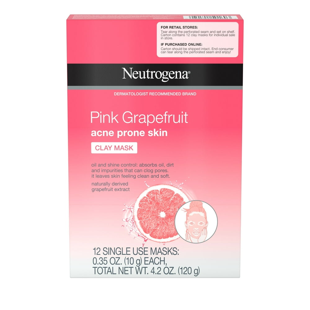 Neutrogena Pink Grapefruit Acne Prone Skin Clay Face Mask, 12 ct