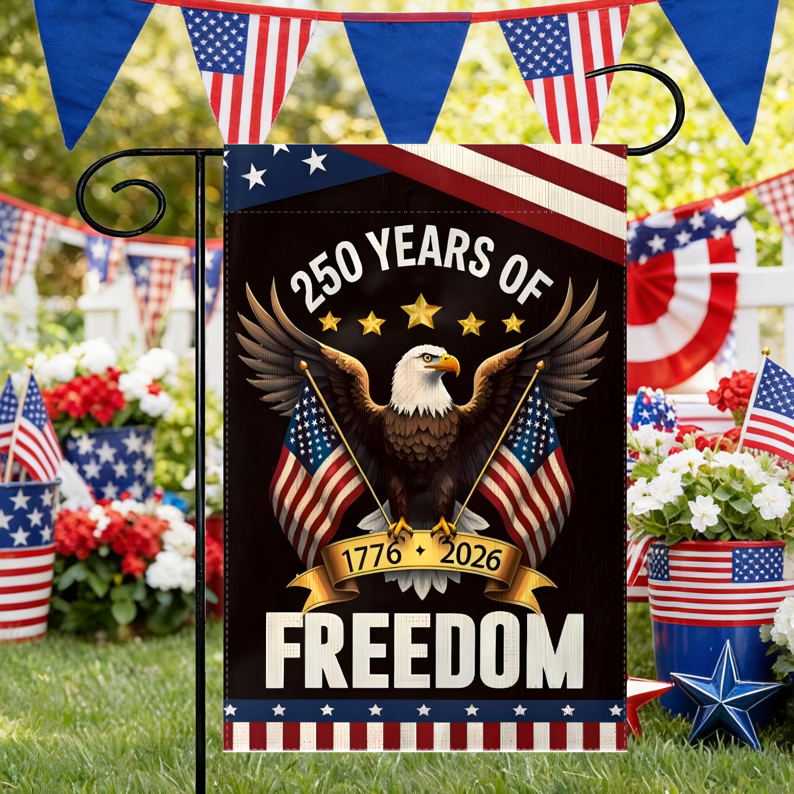 America 250th Garden Flags,USA 250th Anniversary Patriotic Flag Double-Sided with Eagle Design, 1776-2026 Commemorative, July 4th Party Outdoor Supplies,12 x 18 Inch