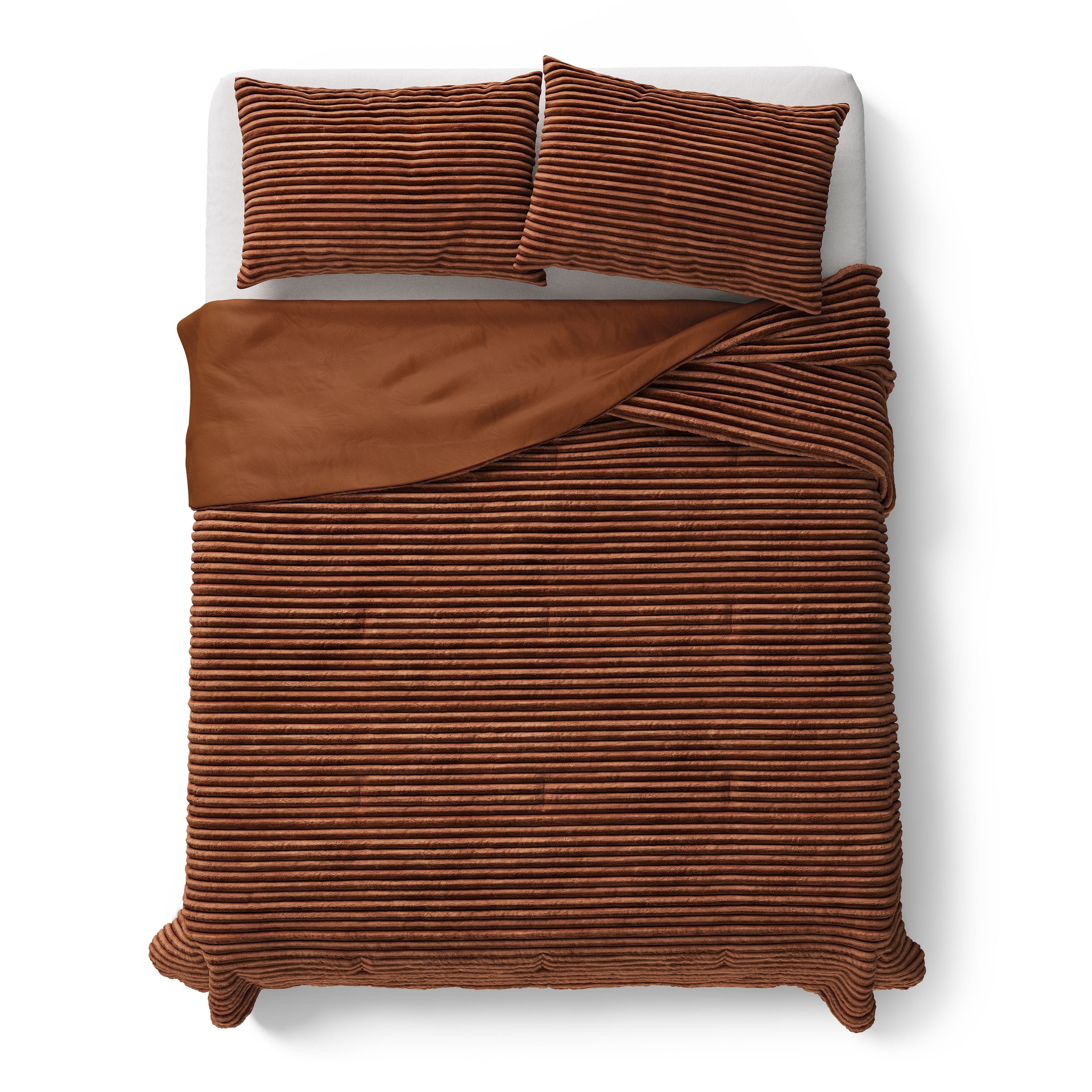 Mainstays Kids Orange Solid Plush Ribbed Corduroy Comforter Set, Full/Queen, 3 Pieces