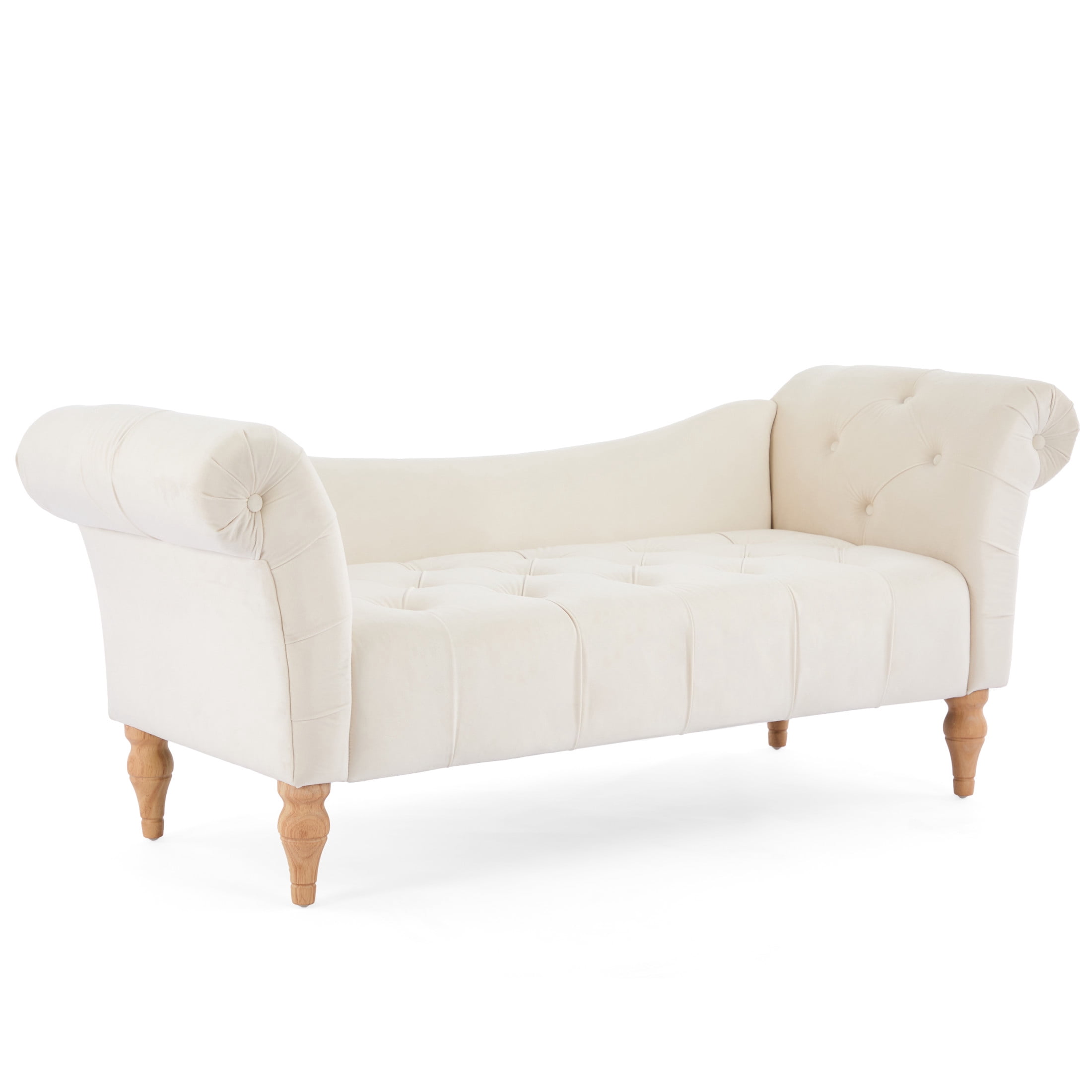 Christopher Knight Home 60.75" Vintage Velvet Upholstered Bench, Button Tufted Ottoman with Rolled Arms, Beige