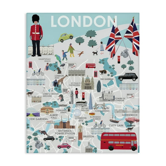 Stupell Industries London Landmark Map Cities & Countries Painting Wrapped Canvas Art Print Wall Art, 16 x 20