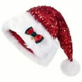 thumbnail image 2 of Sequin Santa Hat for Adults with Shiny Sequin and Fluffy Pompom, Party Hat for New Year Xmas Festival, 2 of 3