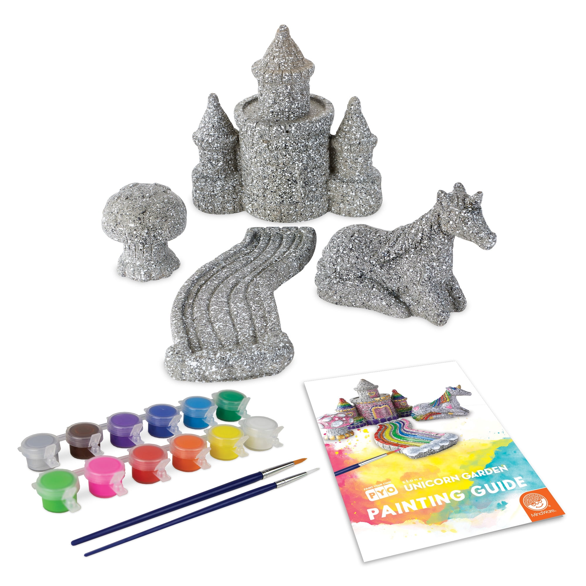 MindWare Paint Your Own Stone Unicorn Garden, Weather-Resistant Garden Rocks Paint Kit for Kids, Includes Paint, Brushes and Instructions